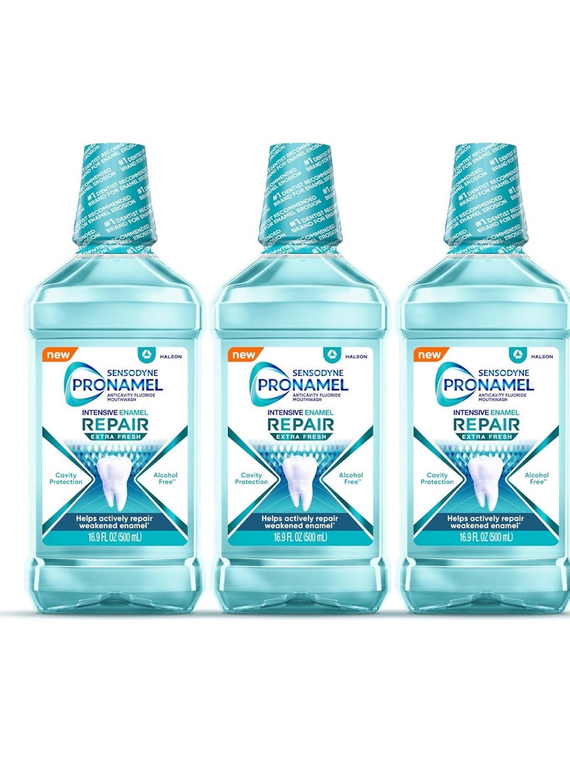 SENSODYNE PRONAMEL - Sensodyne Pronamel Intensive Enamel Repair Alcohol-Free Mouthwash to Help Actively Repair Enamel and Protect Against Cavities, Extra Fresh, 3 x 16.9 fl oz - Image 1