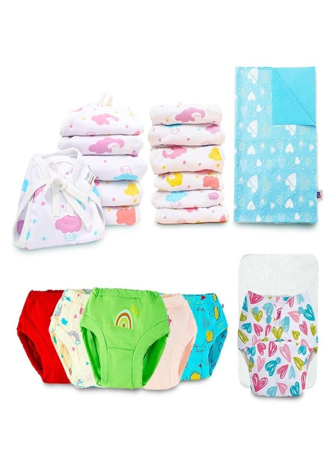 SuperBottoms BASIC™ Reusable Cloth Diaper - (BabyHearts) for 0-3Y | 5 Super Soft Briefs for 6-9m | 12 Soft & Breathable BASIC™ Langot for 0-9M | 1 Waterproof Diaper Changing Mat. - Image 1