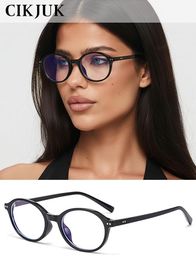 CIKJUK Round Blue Light Blocking Glasses for Men and Women Oval Reading Gaming Computer Eye Glasses Anti-Radiation Eyeglasses 90s Eyeglass Black - Image 1