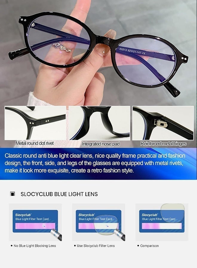 CIKJUK Round Blue Light Blocking Glasses for Men and Women Oval Reading Gaming Computer Eye Glasses Anti-Radiation Eyeglasses 90s Eyeglass Black - Image 3