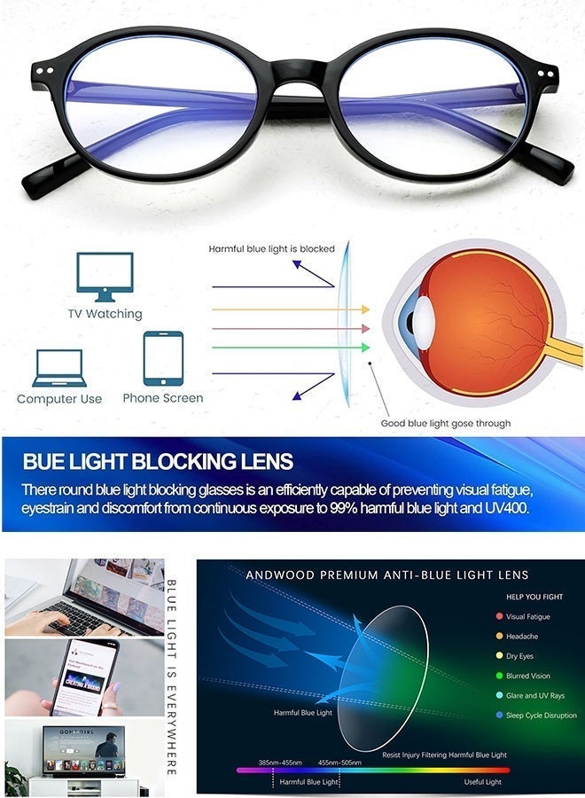 CIKJUK Round Blue Light Blocking Glasses for Men and Women Oval Reading Gaming Computer Eye Glasses Anti-Radiation Eyeglasses 90s Eyeglass Black - Image 4