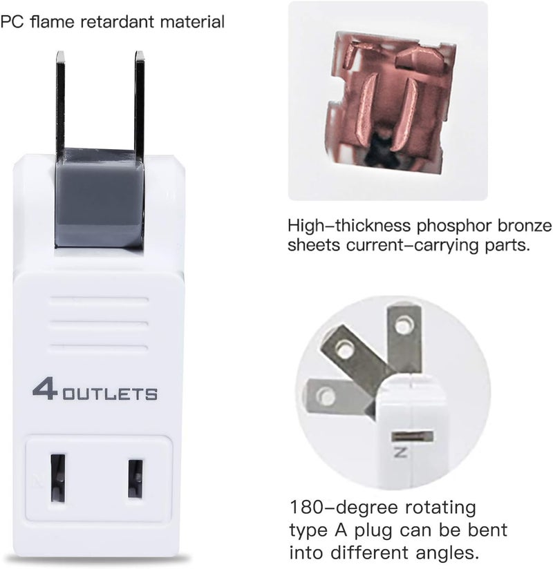 SYCON 2 Prong Swivel Wall Adapter, Electrical 4 Way Outlet Expander Plug, Multi Plug Extender Splitter, Multiple Ungrounded Mini Plug Wall Tap, Type A - Image 3