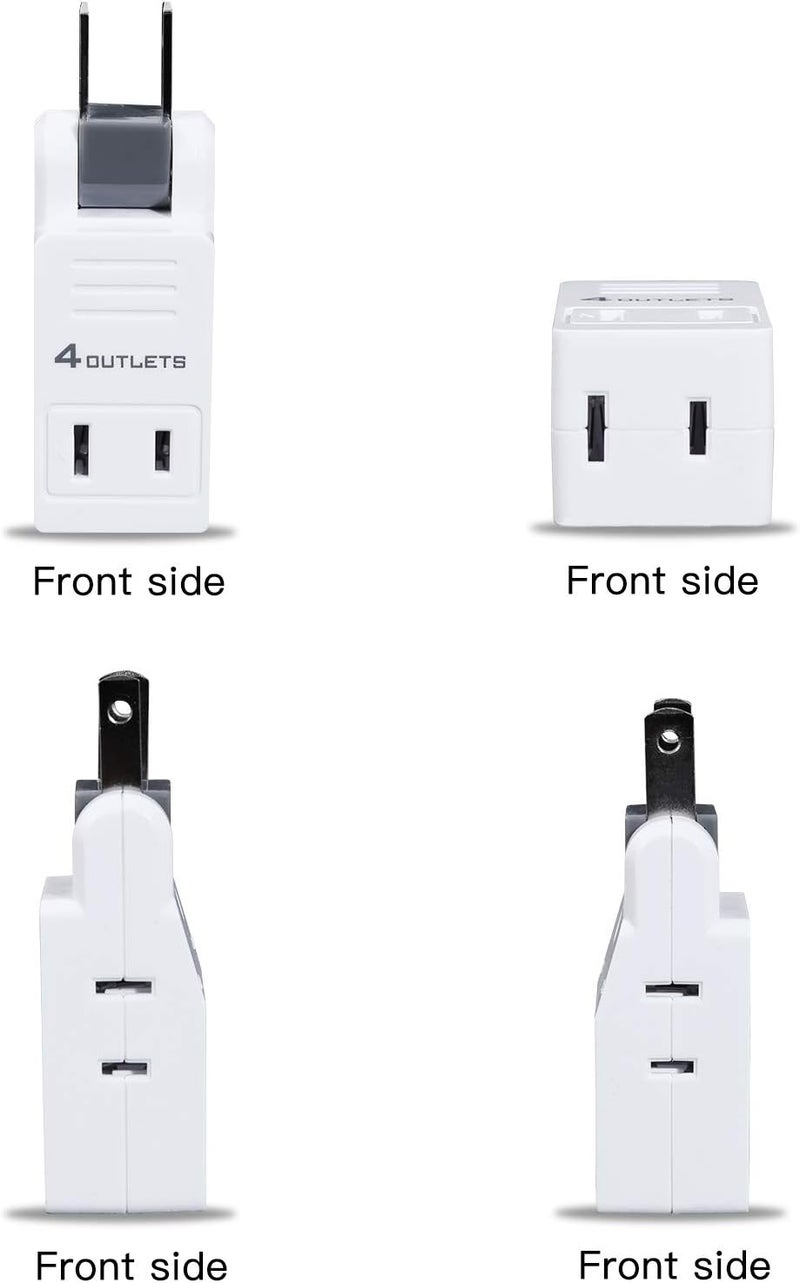 SYCON 2 Prong Swivel Wall Adapter, Electrical 4 Way Outlet Expander Plug, Multi Plug Extender Splitter, Multiple Ungrounded Mini Plug Wall Tap, Type A - Image 2