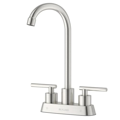 BLYLUND Commercial Bar Sink Faucet 4 Inch Center Deck Mount Stainless Steel High Arch 2 Hole Utility Sink Faucets with Dual Lever Handles for Laundry Campers Brushed Nickel - Image 1