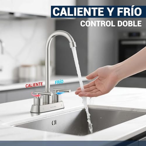 BLYLUND Commercial Bar Sink Faucet 4 Inch Center Deck Mount Stainless Steel High Arch 2 Hole Utility Sink Faucets with Dual Lever Handles for Laundry Campers Brushed Nickel - Image 3