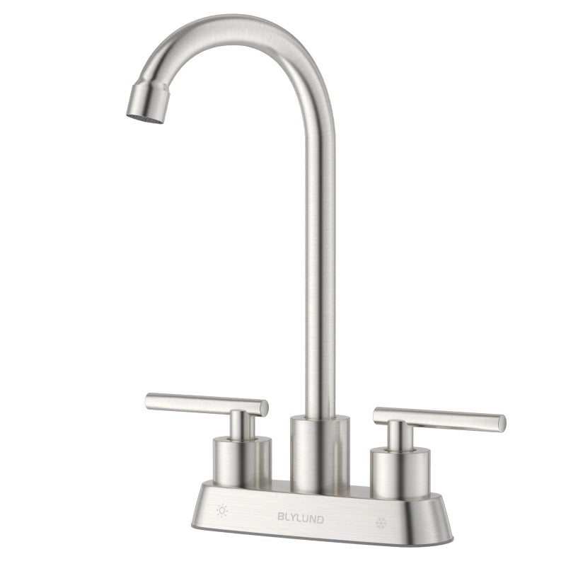 BLYLUND Commercial Bar Sink Faucet 4 Inch Center Deck Mount Stainless Steel High Arch 2 Hole Utility Sink Faucets with Dual Lever Handles for Laundry Campers Brushed Nickel - Image 2