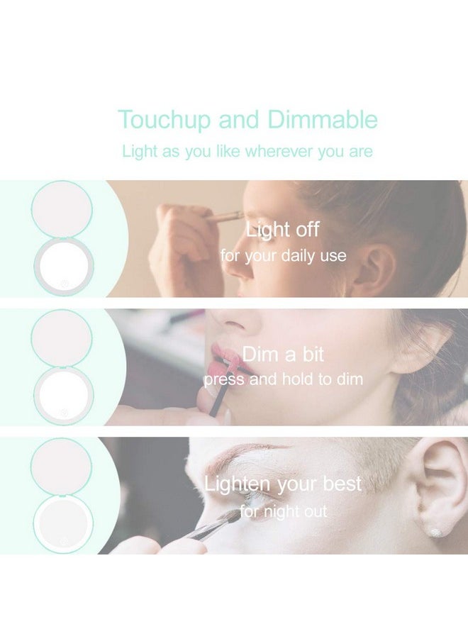 Milishow Compact Mirror With Led Light 1X/10X Magnifying Rechargeable Mirror 3.5In Dimmable Travel Mirror For Purse Pocket Handheld 2 Sided Makeup Mirror(Cyan 2Pc)  - Image 3