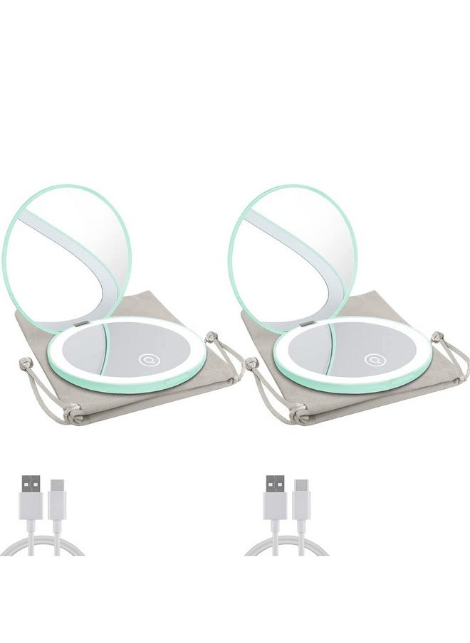 Milishow Compact Mirror With Led Light 1X/10X Magnifying Rechargeable Mirror 3.5In Dimmable Travel Mirror For Purse Pocket Handheld 2 Sided Makeup Mirror(Cyan 2Pc)  - Image 1