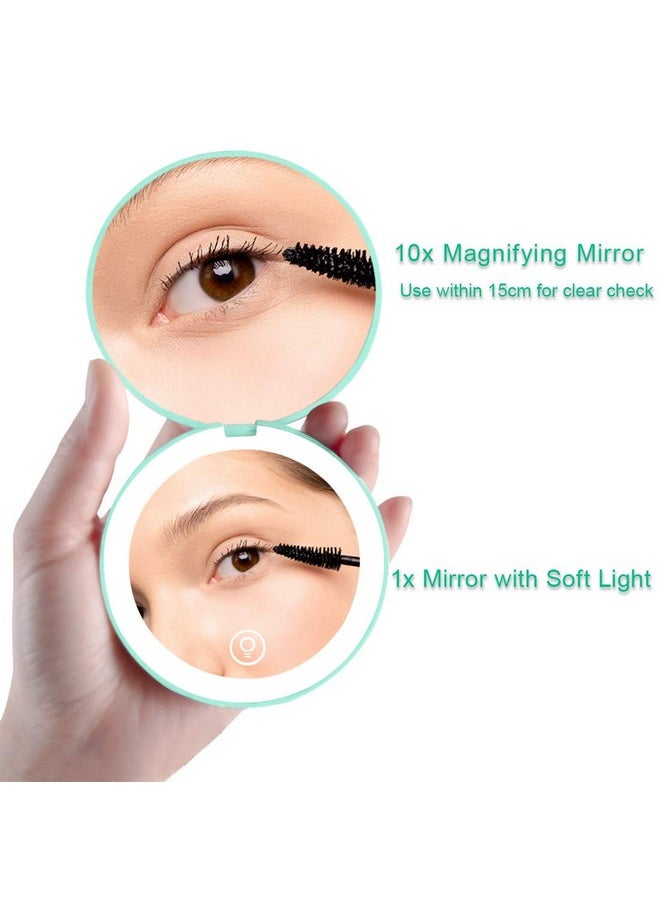 Milishow Compact Mirror With Led Light 1X/10X Magnifying Rechargeable Mirror 3.5In Dimmable Travel Mirror For Purse Pocket Handheld 2 Sided Makeup Mirror(Cyan 2Pc)  - Image 2