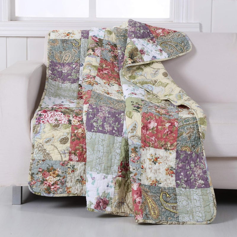 Greenland Home Blooming Prairie Quilted Patchwork Throw - Multicolor Cotton Blanket - Image 2