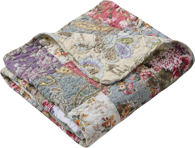 Greenland Home Blooming Prairie Quilted Patchwork Throw - Multicolor Cotton Blanket - Image 1