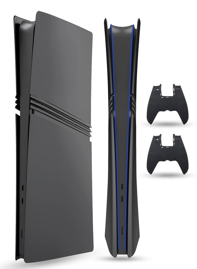 PEYANZ Faceplate for PS5 Pro (Digital Edition), Cover Plate, ABS Shell, Matt Skin, with Extra 2 Controller Silicone Covers (Black) - Image 1