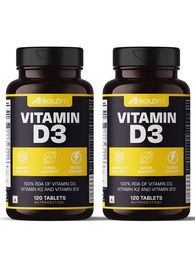 BOLDFIT Boldfit Vitamin D supplement with D3 K2 supplement and B12 with Daily Nutrient Blend for Energy, Bones, Immunity and General Wellness -240 Vegetarian Vitamin D3 Tablets  - Image 1