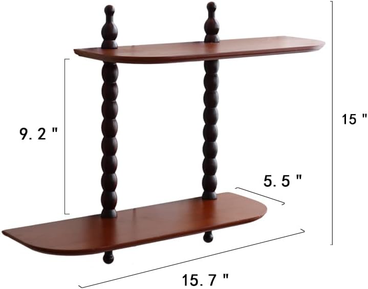 FRIADE 2-Tier Wall Mounted Floating Shelf with Two Roman Column,Decorative Display Shelf for Entrance,Bathroom, Bedroom, Living Room, Kitchen,Office (Brown) - Image 2