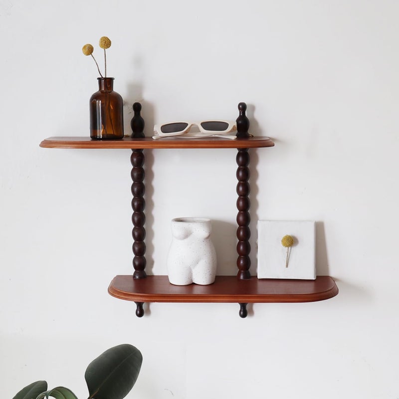 FRIADE 2-Tier Wall Mounted Floating Shelf with Two Roman Column,Decorative Display Shelf for Entrance,Bathroom, Bedroom, Living Room, Kitchen,Office (Brown) - Image 3