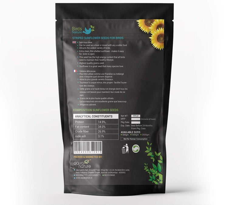 BirdsNature Imported Large Size Sunflower Seeds for Gray Parrot,Indian Parrot, Macaw,Cockatoo and Exotic Birds (1000 G),All Life Stages - Image 4