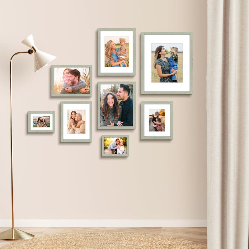 AUEAR 9x12 Picture Frames Set of 6  with Mat for 6x8 or 9x12 Without Mat  Composite Wood Gallery Photo Frames with Plexiglass  Wall Mounting (Light Grey) - Image 5