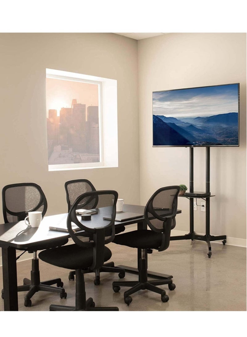 Black Rolling TV Cart for 32" to 65" LCD LED Plasma Flat Panel Screen | Mobile Stand with Wheels (STAND-TV03E) - Image 5