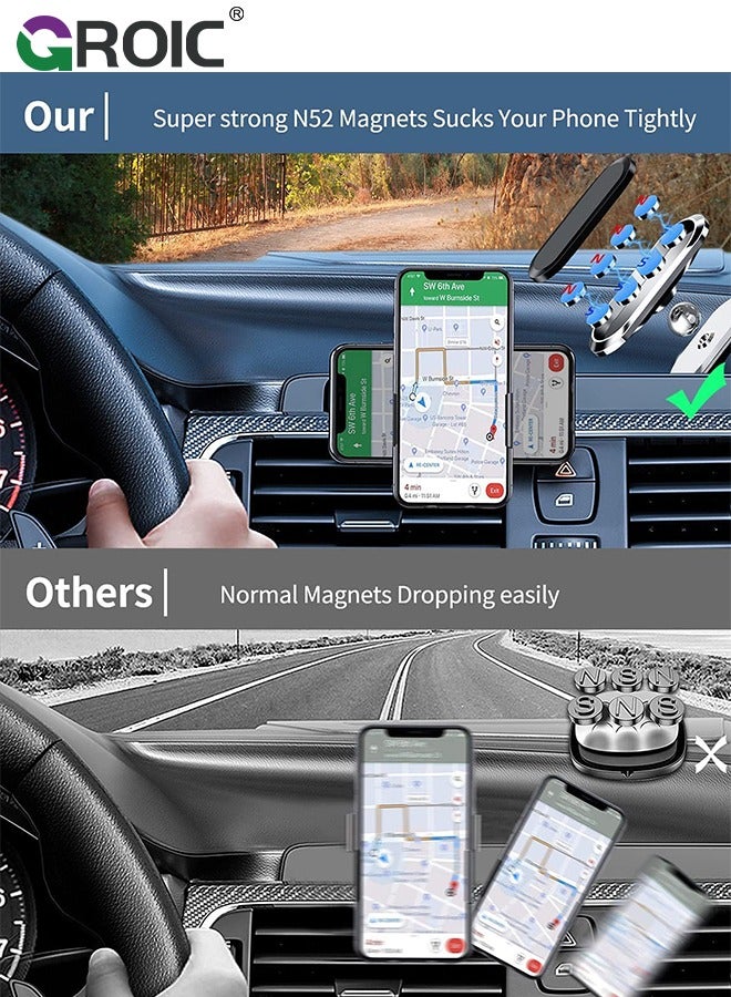 GROIC 2 Pack Magnetic phone holder for car, Super Strong Magnet cell phone carmount for iPhone Magnetic 360° Rotation Universal Dashboard adhesive Car Magnetic Phone Mount  - Image 4