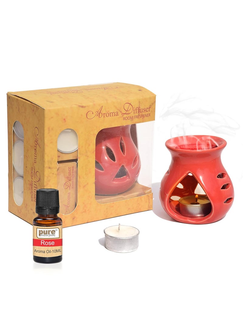 Pure Source India Pure Source India Aroma Set with 10 ML Aroma Oil and 4 Tea Light Candles Rose Fragnance Red  - Image 1