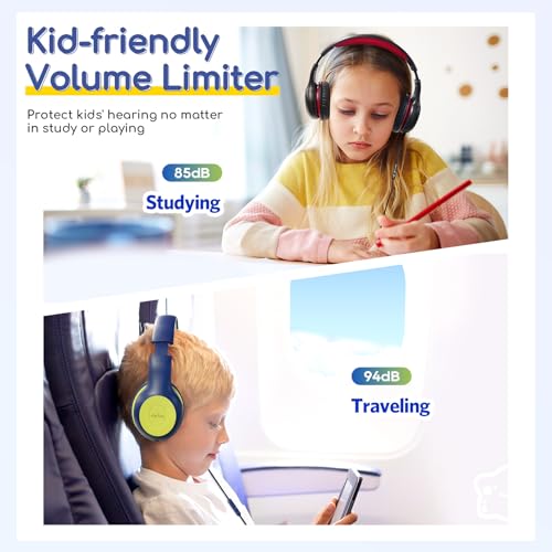 EarFun Kids Headphones with Mic for Boys and Girls, Over Ear HD Stereo Headphone for Children, 85/94dB Volume Limiter, Sharing Port, Foldable On Ear Headsets with Mic (Blue & Lemon) - Image 5