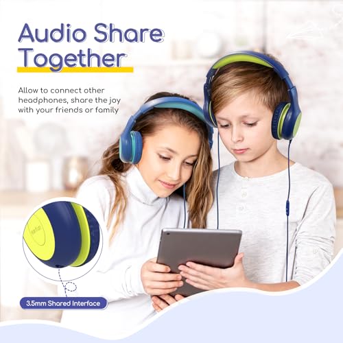 EarFun Kids Headphones with Mic for Boys and Girls, Over Ear HD Stereo Headphone for Children, 85/94dB Volume Limiter, Sharing Port, Foldable On Ear Headsets with Mic (Blue & Lemon) - Image 3