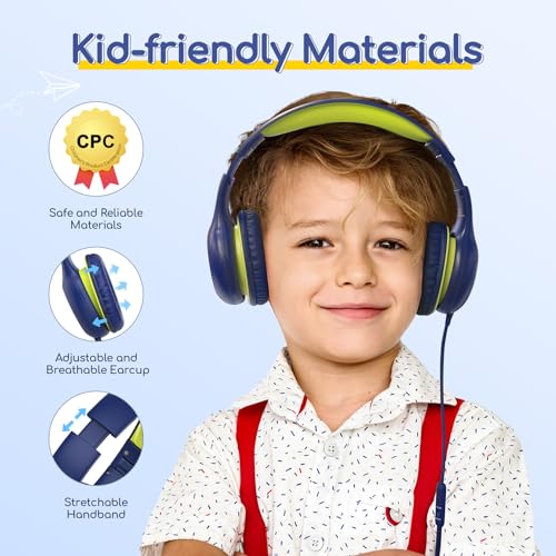 EarFun Kids Headphones with Mic for Boys and Girls, Over Ear HD Stereo Headphone for Children, 85/94dB Volume Limiter, Sharing Port, Foldable On Ear Headsets with Mic (Blue & Lemon) - Image 4