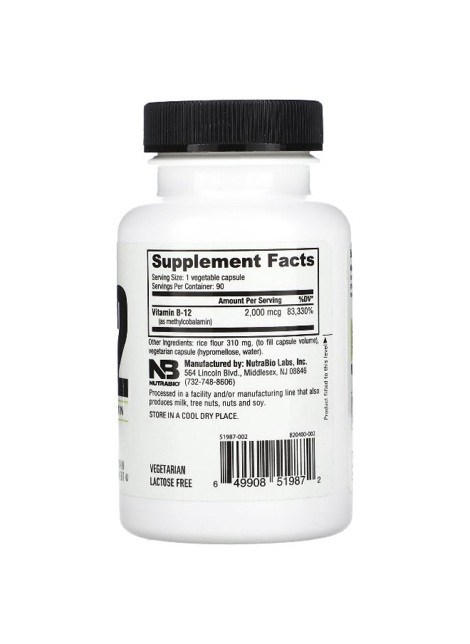 NutraBio NutraBio, Vitamin B-12, 2,000 mcg, 90 Capsules  - Image 2