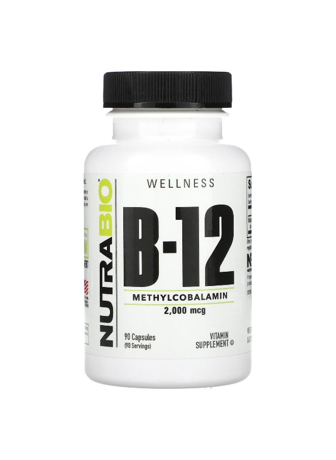 NutraBio NutraBio, Vitamin B-12, 2,000 mcg, 90 Capsules  - Image 1