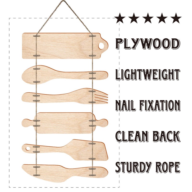 EXQUIDECA Bless the Food Before Us Farmhouse Kitchen Wall Decor - Dining Room Decorations Collage Wall Art in Neutral Grey Color - Wooden Rustic 6pcs Roped Sign 25x14 Inches Vertical - Image 5