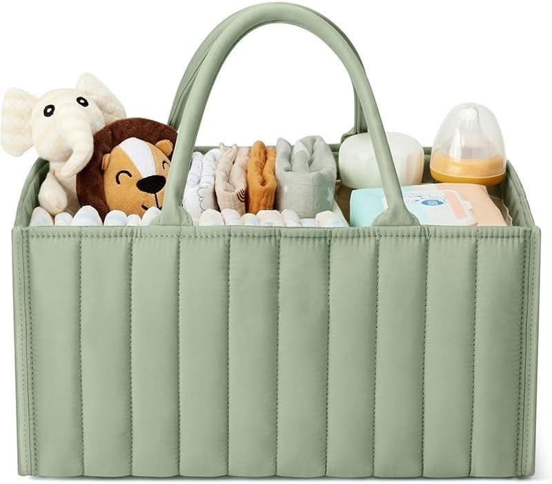 Winnies Diaper Caddy Bag for Smart Mothers Baby Diaper Caddy Organizers Baby Wipes Felt Storage, Nursery, Foldable and Portable (Grey & Pink) - Image 1