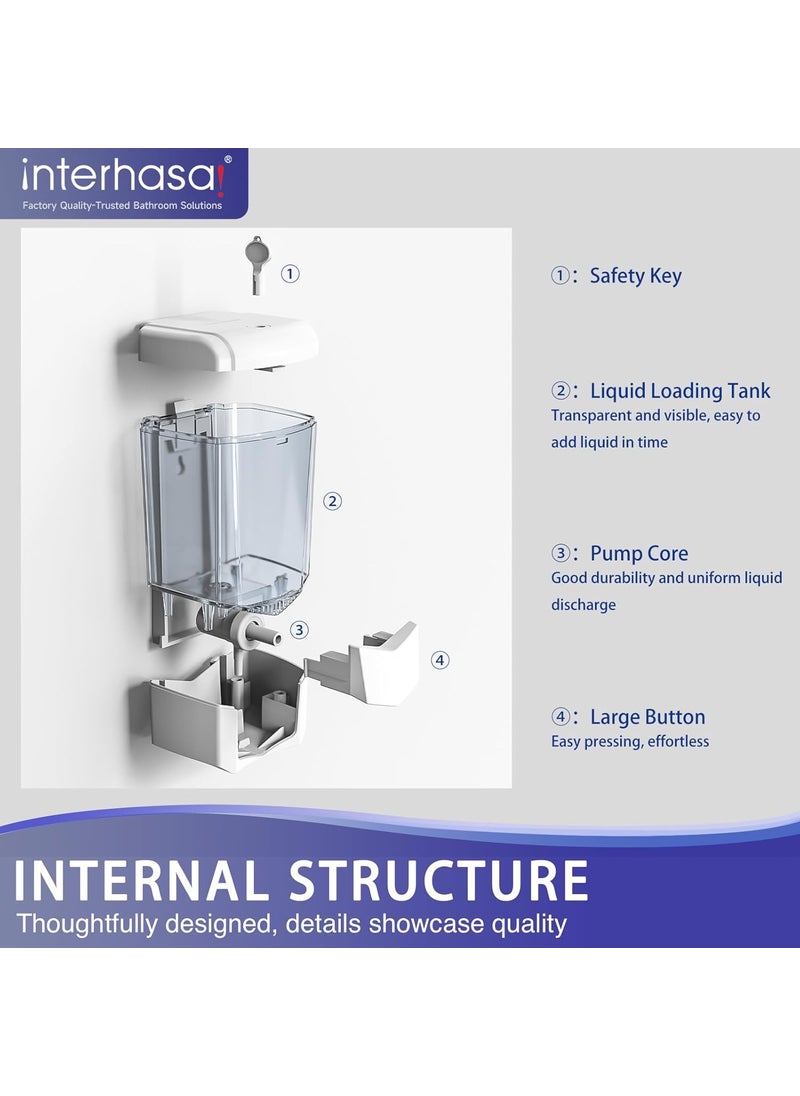 interhasa! - interhasa! Handwash Soap Dispenser for Bathroom Kitchen Home Manual Press, 600ml Liquid Gel Shower Shampoo Sanitizer, Soap Dispensers Hand Wash, Wall Mount ABS Plastic White - Image 1