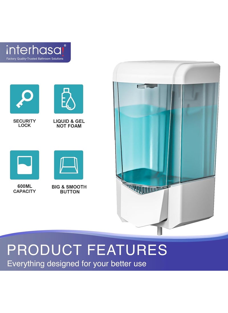 interhasa! - interhasa! Handwash Soap Dispenser for Bathroom Kitchen Home Manual Press, 600ml Liquid Gel Shower Shampoo Sanitizer, Soap Dispensers Hand Wash, Wall Mount ABS Plastic White - Image 1