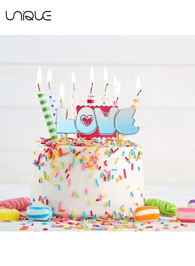 Unique 2 Pcs LOVE Birthday Candles, Gold Powder Gradient Cake Candles, Cupcake Candles for Birthday Wedding & Lucky Party Cake Decorations (Blue+Pink) - Image 3