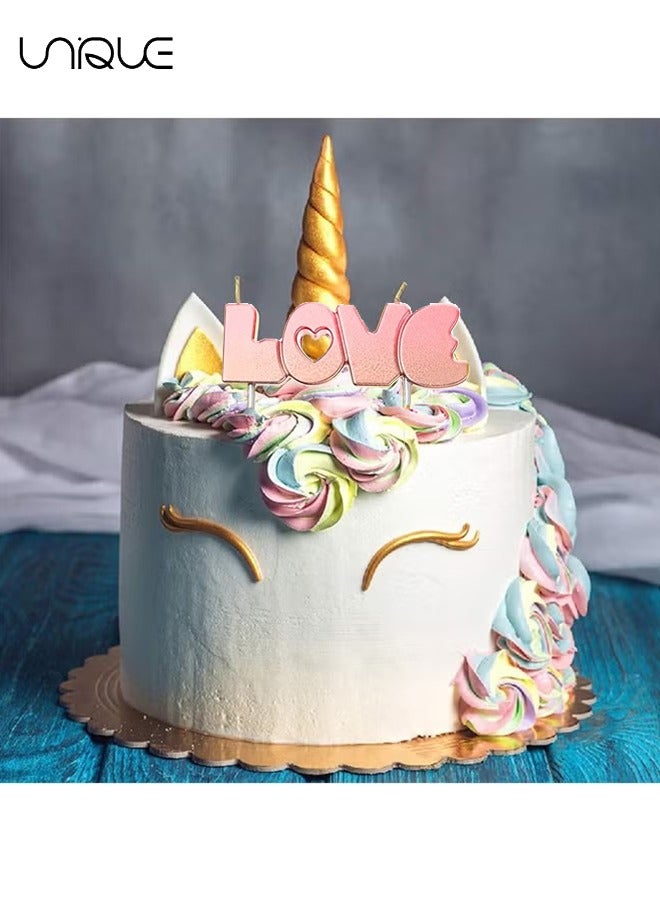Unique 2 Pcs LOVE Birthday Candles, Gold Powder Gradient Cake Candles, Cupcake Candles for Birthday Wedding & Lucky Party Cake Decorations (Blue+Pink) - Image 4
