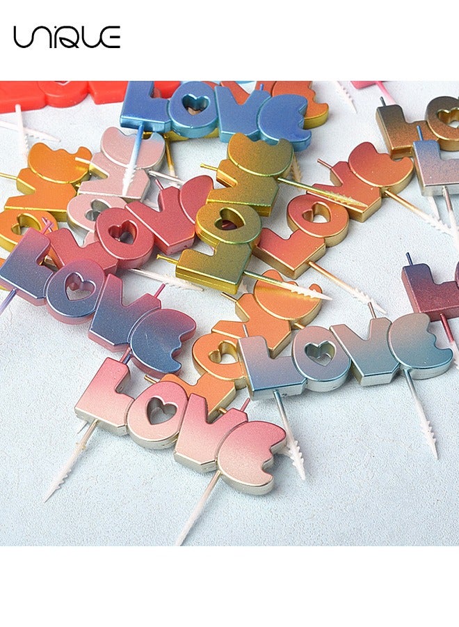 Unique 2 Pcs LOVE Birthday Candles, Gold Powder Gradient Cake Candles, Cupcake Candles for Birthday Wedding & Lucky Party Cake Decorations (Blue+Pink) - Image 5