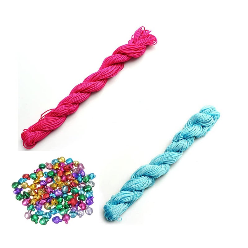 CRAFTS HAVELI Combo of Multi Ghungroo Beading Nylon Cord 30 Mtr Knot Macrame Braided String M_1mm Nylon_Pink Sky Blue