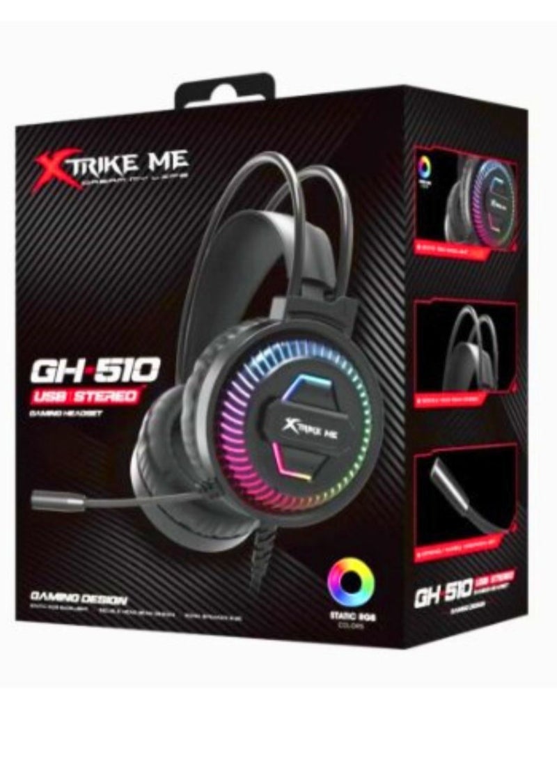 إكسترايك-مي سماعة الألعاب GH-510 RGB ستيريو - صوت عالي الجودة مع ميكروفون قابل للتعديل وإضاءة LED - Image 1