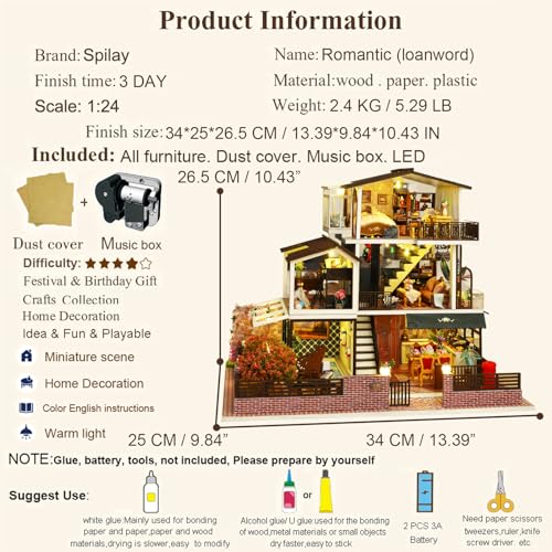 Spilay Dollhouse DIY Miniature Wooden Furniture Kit,Mini Handmade Big Castle Model,1:24 Scale Creative Doll House Toys for Adult Gift - Image 4