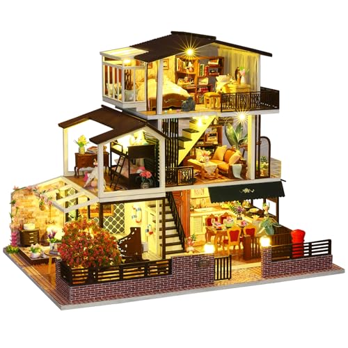 Spilay Dollhouse DIY Miniature Wooden Furniture Kit,Mini Handmade Big Castle Model,1:24 Scale Creative Doll House Toys for Adult Gift - Image 1