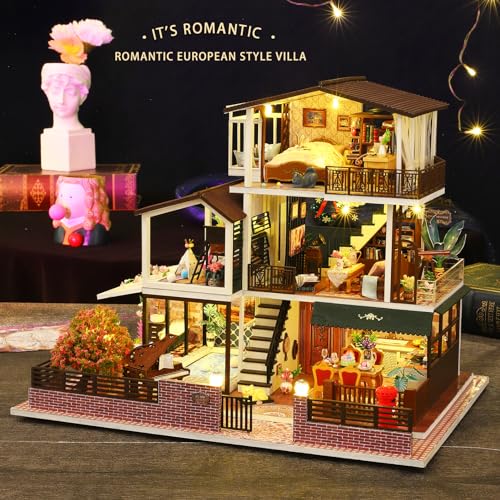 Spilay Dollhouse DIY Miniature Wooden Furniture Kit,Mini Handmade Big Castle Model,1:24 Scale Creative Doll House Toys for Adult Gift - Image 2