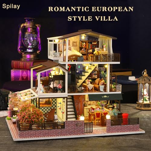 Spilay Dollhouse DIY Miniature Wooden Furniture Kit,Mini Handmade Big Castle Model,1:24 Scale Creative Doll House Toys for Adult Gift - Image 3