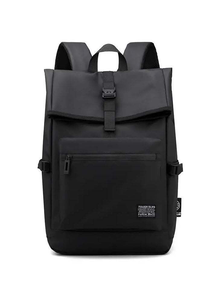 Multi-use backpack - for school, laptop and work - made of black faux leather - Image 1
