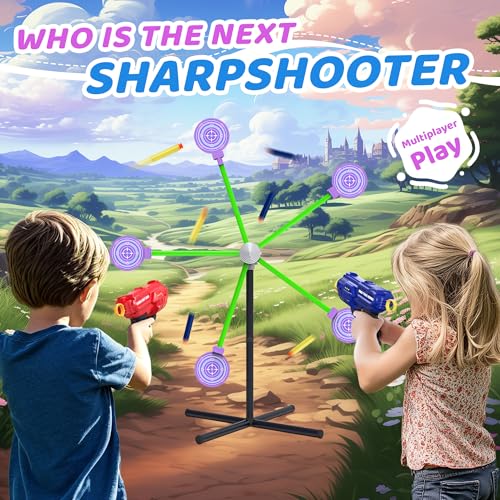 fygurso 2Player Shooting Game Toy Foam Dart Toy Gun with Auto Reset Rotating Shooting Target Ideal Gift for Kids Ages 678910 Pink - Image 5