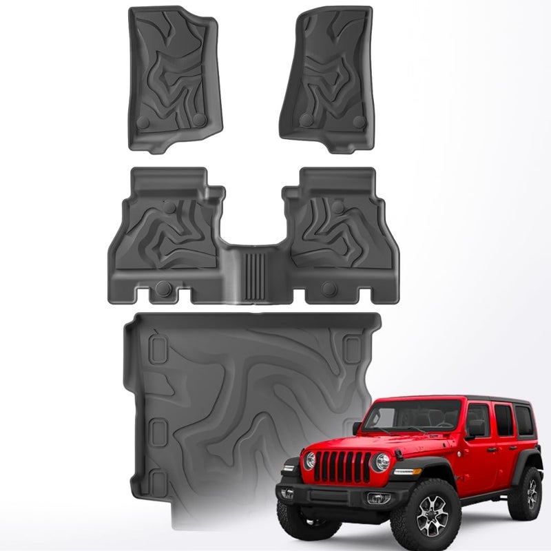TRX AUTO 3D Car Floor Mats For Jeep Wrangler JL 2018 To 2024 Set Of 4 With Trunk Mat | All Weather Protection | Car Floor Mats | Accessories For Jeep Wrangler | With Trunk Subwoofer | - Image 1