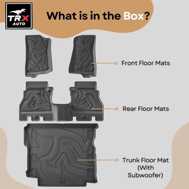 TRX AUTO 3D Car Floor Mats For Jeep Wrangler JL 2018 To 2024 Set Of 4 With Trunk Mat | All Weather Protection | Car Floor Mats | Accessories For Jeep Wrangler | With Trunk Subwoofer | - Image 3