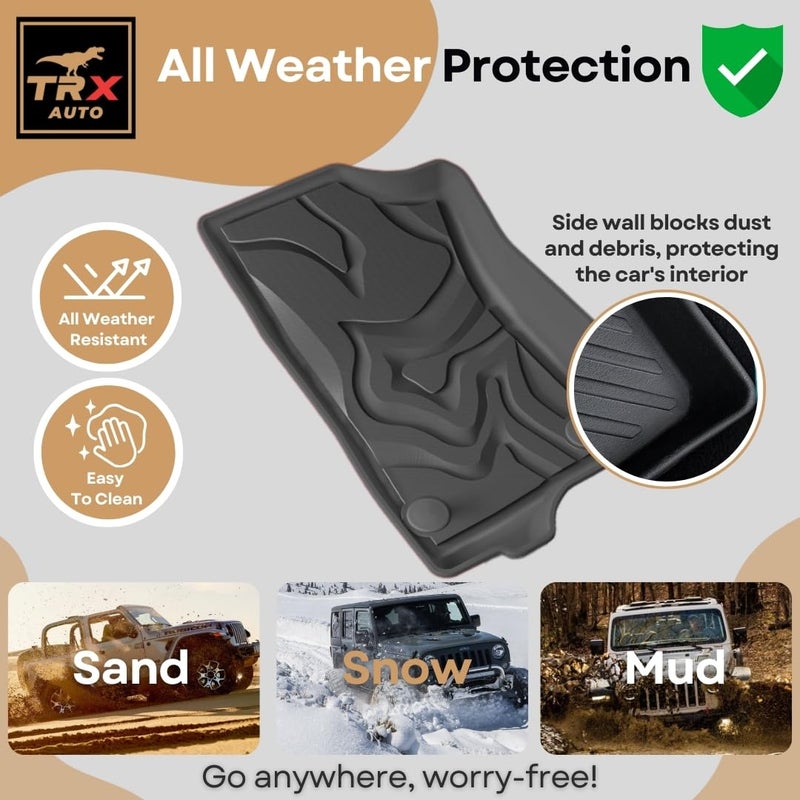 TRX AUTO 3D Car Floor Mats For Jeep Wrangler JL 2018 To 2024 Set Of 4 With Trunk Mat | All Weather Protection | Car Floor Mats | Accessories For Jeep Wrangler | With Trunk Subwoofer | - Image 5