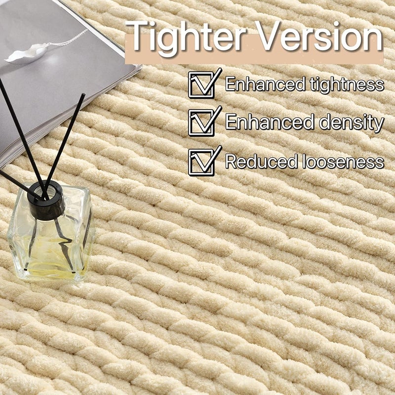 Maetoow Tighter Version Chenille Chunky Knit Blanket Throw （40×50 Inch）, Handmade Warm & Cozy Blanket Couch, Bed, Home Decor, Soft Fleece Banket, Boho Thick Blankets and Giant Yarn Throws，Beige - Image 2