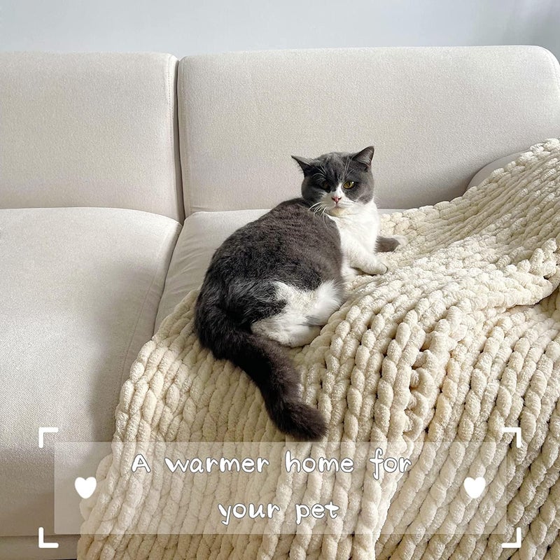 Maetoow Tighter Version Chenille Chunky Knit Blanket Throw （40×50 Inch）, Handmade Warm & Cozy Blanket Couch, Bed, Home Decor, Soft Fleece Banket, Boho Thick Blankets and Giant Yarn Throws，Beige - Image 5