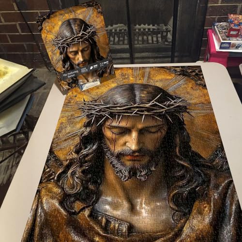 PICKFORU Jesus Jigsaw Puzzles 1000 Pieces Christ Sculpture Art Puzzles for Adults Wood Carving Religion Puzzle as Home Decor - Image 5
